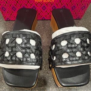 Tory Burch Black Basketweave Clog Size 8
